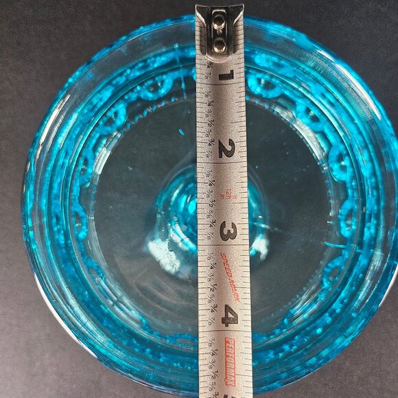 Beautiful Blue King's Crown Thumb Print Pedestal Candy Dish/Compote Bowl 1970s - Picture 10 of 13